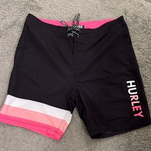 Hurley Black Shorts with Pink and White Stripes